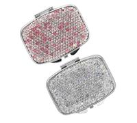 SEWOART 2pcs Rhinestone Portable Pill Box Mini Travel Case Bling Rhinestone Small Organizer Holder for Purse Pocket Daily Medicine The-go Use