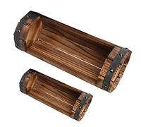 SEWOART 2PCS Rustic Half Barrel Wooden Planter Set Carbonized Anticorrosive Flower Pot Decorative Containers for Indoor Outdoor Garden Home Office