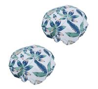 SEWOART 2pcs Shower Caps for Women Reusable Hair Bath Hats for Bathing Cooking and Hair Conditioning Treatments Stylish Leaf Design