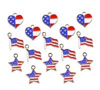 SEWOART 30pcs Independence Day Metal Heart Shaped Charms American Flag Pendants for DIY Jewelry Making Irregularly Shaped Decorations with Durable Craft Accessories