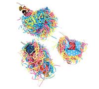 SEWOART 3pcs Colorful Parrot Chew Balls Hanging Set for Parrots Cockatiels Budgies Promotes Exercise Natural Chewing Instinct Fun Birdcage Accessories Random Color