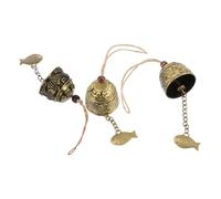 SEWOART 3pcs Vintage Feng Shui Metal Hanging Bells with Dragon and Fish Carvings for Garden and Door Decor Lucky Wind Chimes for Peace Harmony and DIY Home Ornament
