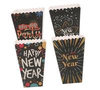 SEWOART 4Pcs Paper Popcorn Boxes with Decorative Patterns Popcorn Buckets for Movie Nights Birthday Parties and Festival Snack Containers