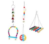SEWOART 5Pcs Parrot Swing Playthings Set Bell for Pet Birds Durable Suspension Bridge for Budgies and Lovebirds