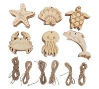 SEWOART 60pcs Unfinished Wooden Shapes for Crafts Animal Cutouts DIY Painting Ocean Theme Art Supplies Educational Natural Wood for Family Activities