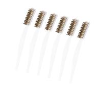 SEWOART 6pcs Mini Wire Brush with Copper Bristles and Ergonomic Curved Handle Row Dense Bristle Design for Rust Welding Slag and Nozzle Cleaning in Industrial and Masonry Applications