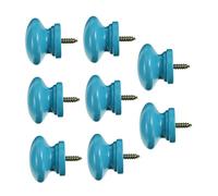SEWOART 8pcs Round Solid Wood Cabinet Door Handles Light Blue Wardrobe Knobs Single Hole Drawer Pulls for Kitchen and Closet