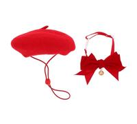 SEWOART Adjustable Cat Beret and Bow Tie Collar Set with Bell Soft Wool Material for Comfortable Fit Stylish Kitten and Small Dog Accessory for Outdoor Adventures and Festive Occasions