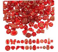 SEWOART Assorted Vintage Transparent Red Beads with Floral Spacers for DIY Jewelry Making Mixed Shapes Butterfly Leaf Teardrop Beads Bohemia Style Crafting Accessories for Bracelets and