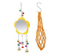 SEWOART Chicks Feeding Net Bag and Wooden Clover Mirror Foraging Toy Set with S-hook Hanging Poultry Feeder Accessories for Backyard Coop