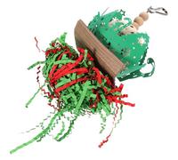 SEWOART Christmas Hanging Parrot Natural Bite-Resistant Chewing Bird for Large Parakeets and Pet Birds, Green Christmas Theme Suspended Wooden Cage Accessory