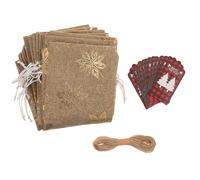 SEWOART Christmas Wine Bottle Bag Set with Gold Burlap, Includes 10M Jute Rope and Christmas Tree Hanging Tag, Wine Bottle Sleeve Wrap for Holiday and Party Decoration