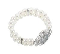 SEWOART Elegant Ladies Watches Small Round Analog Quartz Dial with Double Row Imitation Pearl Elastic Strap Classic White Design for Everyday Wear and Timeless Fashion Accessories