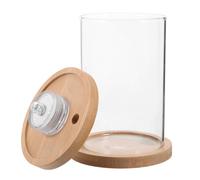 SEWOART Mini Fish Tank Glass round Aquarium with LED Light, Wooden Base, Stress-relieving Portable Light-up Terrarium for Bedside Tables and Desks, Friends and Lovers
