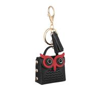 SEWOART Owl Wireless Earbud Storage Bag in Black PU Leather with Tassel Keychain Easy Open Headphone Pouch for that Can Be Hung on Backpack
