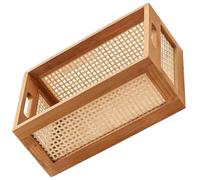 SEWOART Rectangular Wooden Storage Basket for Cosmetic Storage and Home Decor, Handmade Bamboo Woven Bin with Easy to Handle Feature and Delicate Decorative Style, for Organizing Small