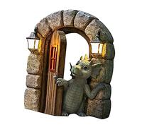 SEWOART Resin Dinosaur Sculpture Outdoor Garden Ornament Wall Art Decor Meditating Dragon Figurine for Lawn Patio Entrance Display