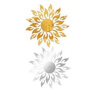 SEWOART Sunflower Mirror Wall Stickers 2pcs Self-adhesive Acrylic Background Decal Silver and Gold Home Decor for Living Room Bedroom Wall-mounted Mirror
