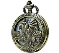 SEWOR Japan Quartz Movement Pocket Watch with Double Chain (Metal & Leather) (Eagle)