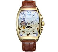 SEWOR Tourbillon Mens Moon Phase Automatic Mechanical Wrist Watch Leather Band Glass Coating Blue (Platinum)