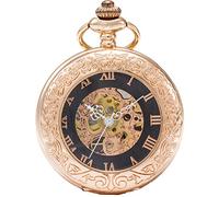 SEWOR Vintage Magnifier Skeleton Pocket Watch Mechanical Hand Wind Pocket Watch Include Brand Leather Box (Gold)