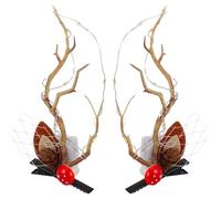 Sewroro 1 Pair Christmas Glowing Elk Antler Hairpins Warm Light Deer Horns Hair Grip Clips Xmas Hair Accessories for Party and Festival