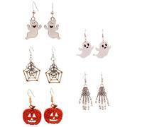 Sewroro 10 Pairs Halloween Pumpkin Devil Earrings for Women Featuring Pumpkin Face Spider Web Skull Hand and Spirit Designs Lightweight Hook Pendants for Party and Festival