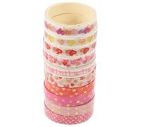 Sewroro 10 Rolls Gold Foil Heart Print Washi Tape Set, Japanese Paper Adhesive Craft Tape for DIY Journal Scrapbooking and Handbook Decoration, Valentine'S Day Theme