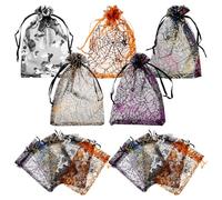 Sewroro 100pcs Halloween Themed Spider Web Organza Gift Bags with Drawstring, Convenient to Store and Easy to Handle Small Pouches for Candy, Chocolate, and Party Storage Random Color
