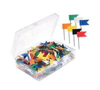 Sewroro 100pcs Map Flag Push Tacks Steel Pins Plastic Flags for Travel Map Cork Board Bulletin Random Colour Marking