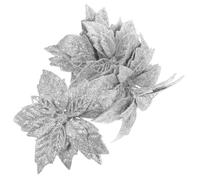 Sewroro 10pcs Artificial Poinsettia Flowers Silver Pe Glitter