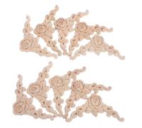 Sewroro 10pcs Solid Wood Carved Corner Onlays with Rose Detail Unpainted Furniture Decorative Appliques for Doors Cabinets Beds Wall Easy to Install