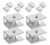 Sewroro 12pcs Black Aluminum Glass Shelf Clamp Brackets for 8-10mm Glass Medium Rectangle Wall Mounted Support Holders for Floating Shelves and Furniture Cabinets