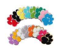 Sewroro 16pcs Silver Edge Dog Paw Iron Appliques Embroidered Animal Footprint Patches for Clothes Bags Hats DIY Craft Repair Decoration Cute Pet Paw Print Patch
