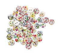 Sewroro 200 Pcs Wooden Buttons Round Printed Flower Design Crafting Sewing Accessories for Clothing Scrapbooking Knitting and DIY Projects Mixed Color