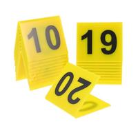 Sewroro 20pcs Yellow Acrylic Table Place Markers with V-shaped Double-sided Design, Easy to Read Numbers, Reusable Crime Scene Props for Marking Tables and Restaurant Events
