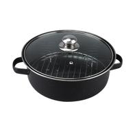 Sewroro 26Cm Cast Iron Roasting Pot with Smoke Vent, Versatile Baking Container for Sweet Potatoes, Corn, Chestnuts, and Chicken Wings, Household Oven Roasted Supply