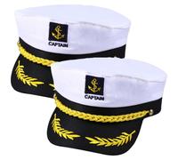 Sewroro 2pcs Adult Yacht Sailor Hat Embroidered Boat Captain Costume Hat Marine Admiral Cap White Lightweight Adjustable for Cosplay Halloween Christmas Party