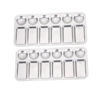 Sewroro 2pcs Aluminum Paint Tray with Wells Lightweight Mixing Palette for Acrylic Watercolor Oil Paints Reusable Long Pigment Mixing Board for Art Supplies