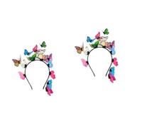 Sewroro 2pcs Butterfly Simulation Headbands for Women Floral Hair Hoops Creative Multi-color Hair Bands Elastic Boho Wrap Accessories for Women
