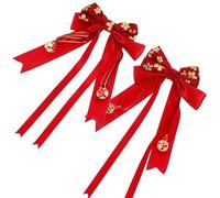 Sewroro 2pcs Chinese Style Red Bow Hair Clips for Women Portable and Practical Polyester and Iron Hair Barrettes for Family Gathering or Dating
