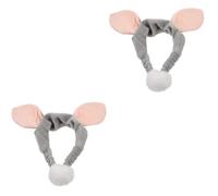Sewroro 2pcs Grey Rabbit Ear Headbands with Furry Tail Cute Cartoon Animal Ears Spa Hair Bands for Women Soft Plush Wash Face Hairbands Trendy Style Accessories