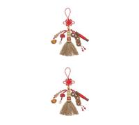 Sewroro 2pcs Mini Crib Broom Pendant with Chinese Knot and Lucky Coin Amulet Feng Shui Bedside Charm for Newborn Protection and Evil Spirits Repellent