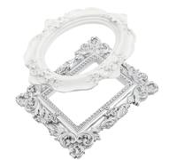 Sewroro 2Pcs Mini Vintage Handheld Photo Props for Nail Art Jewelry, White Round Silver Square Photo Frames, Posing Adornments for Photography and Studio Use