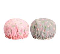 Sewroro 2pcs Reusable Shower Caps with Flamingo Design Peva Bathing Hats for Women Reusable Elastic Fit for Long Thick Hair Pink Grey Flamingo