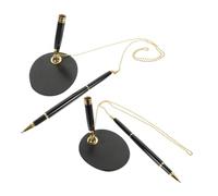Sewroro 2pcs Secure Stand Type Pen with Chain and Base Black Ink Ballpoint Counter Pens for Office Bank Hotel Retail Stores Stylish Design for Reception and Desk Use