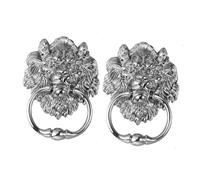 Sewroro 2Pcs Silver Zinc Alloy Lion Head Pulls Heavy-Duty Ring Handles for Cabinet Doors and Dressers Easy to Install Decorative Door Pulls for Home Furniture