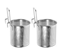 Sewroro 2Pcs Stainless Steel Hot Pot Strainer with Double Hooks, Large Round Mesh Colander 10X11Cm for Cooking Noodles, Frying, and Boiling Pasta, Multifunctional Kitchen Drainage Basket