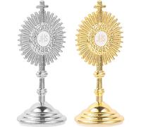 Sewroro 2pcs Standing Crucifix with Base Metal Jesus on Cross Catholic Jesus Cross Crucifix Desktop Statue Tall Christian Catholic Religious Figurine for Altar Table