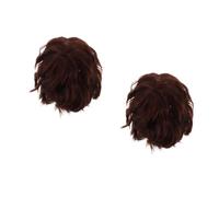 Sewroro 2pcs Unisex Short Curly Wig Deep Brown Synthetic Hair Natural Looking Cosplay Hair Topper Costume Accessory for Men and Women